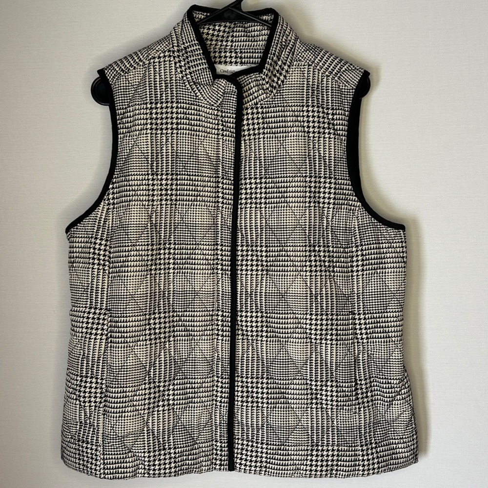 Croft &‎ Barrow Houndstooth Quilted Vest Black Cream Women Petite L Preppy NWOT